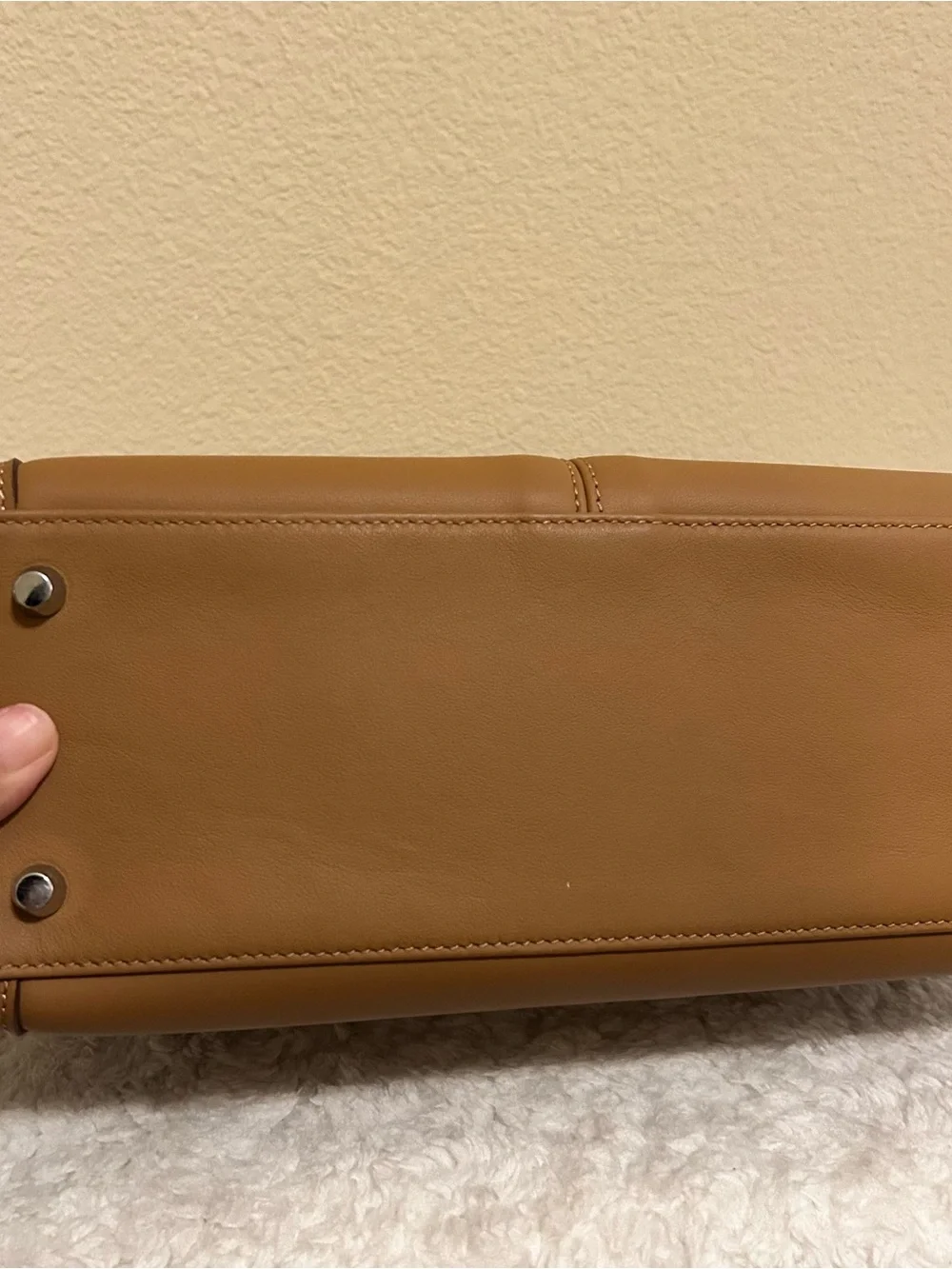 28cm Biscuit Top Handle Double Front Pocket Leather Satchel
